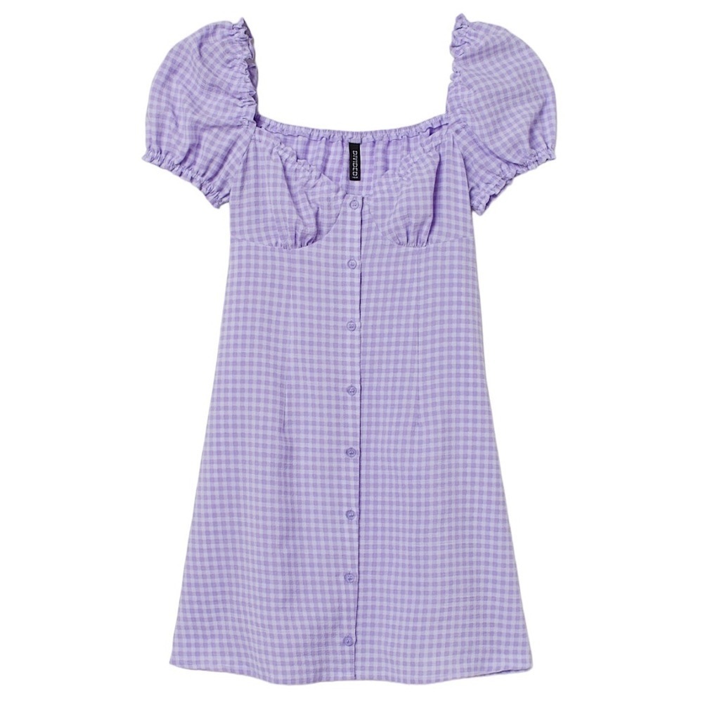 H&M Divided Gingham‎ A Line Square Neck Ruffle Mini Dress Purple Size XS